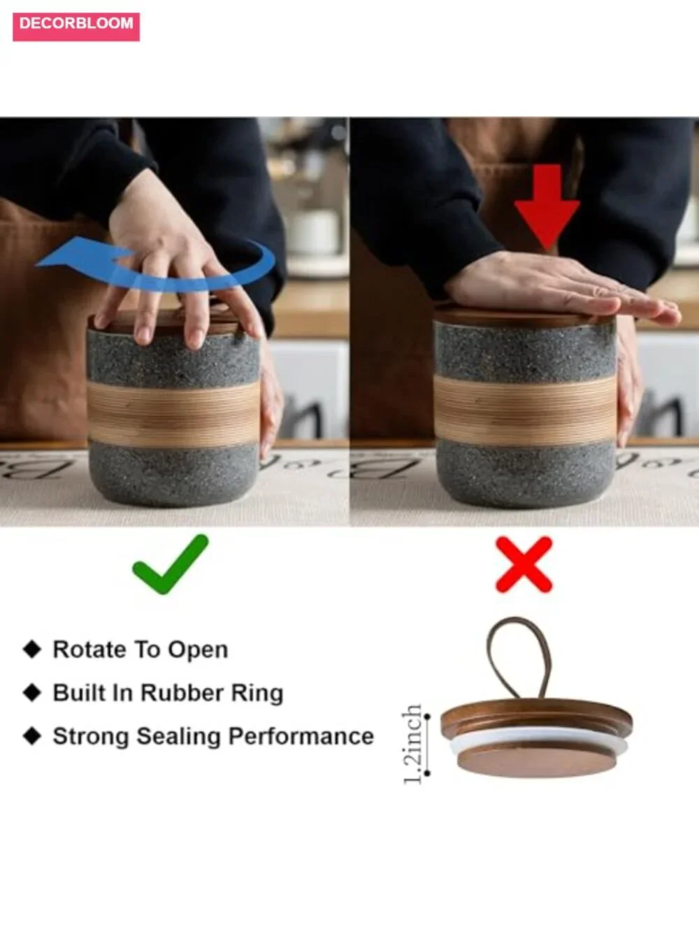 Small Ceramic Jar with Airtight Wood Lid for Coffee Sugar Tea Storage
